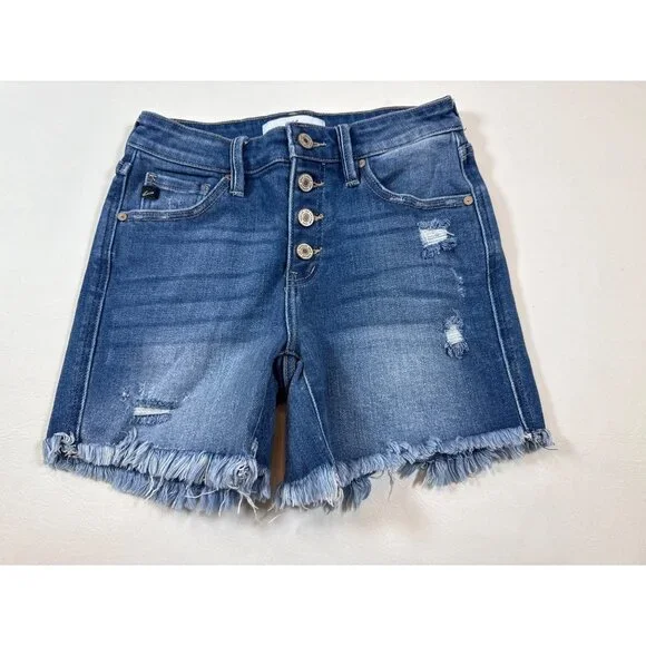 KanCan Women Distressed Denim Shorts Estilo High-Rise Raw stretch Small (LL284) - Picture 1 of 7